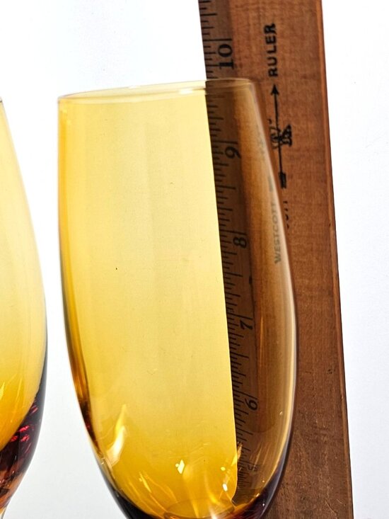 3 Vintage Amber Champagne Flutes Glasses 9.75" toasting winter fall parties - Picture 5 of 6